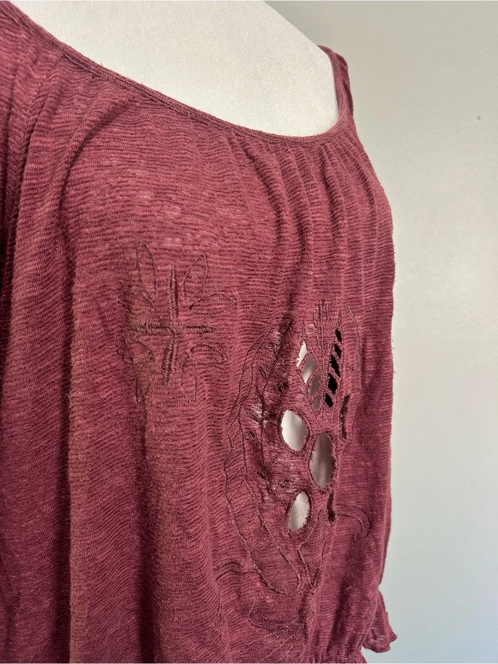 Free People Jewel Blouse Burgundy Boho Cutout Top